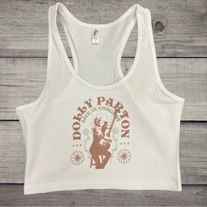 White Dolly Parton Graphic Crop Top